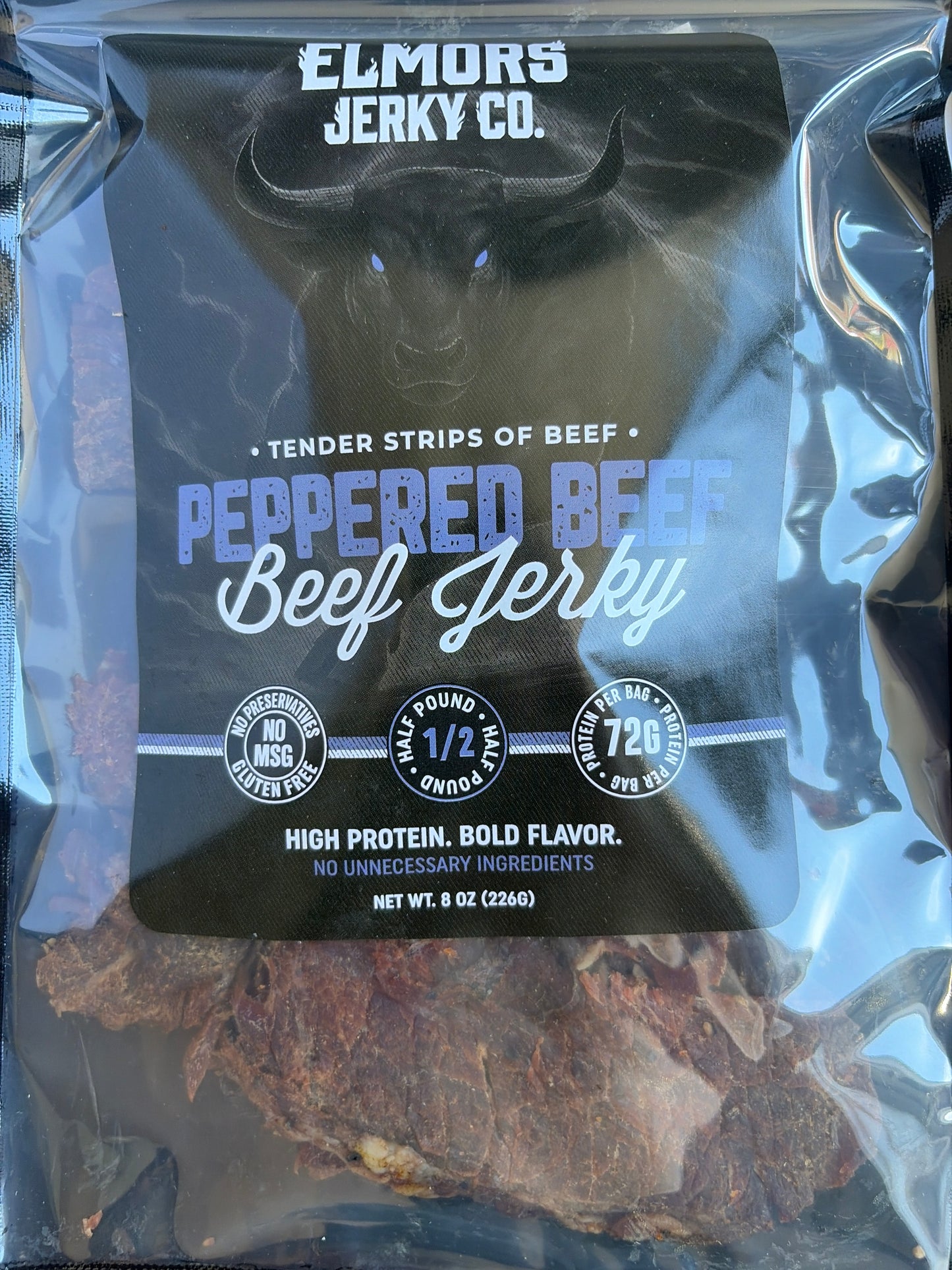 Elmors Jerky co Peppered 8oz HALF POUND