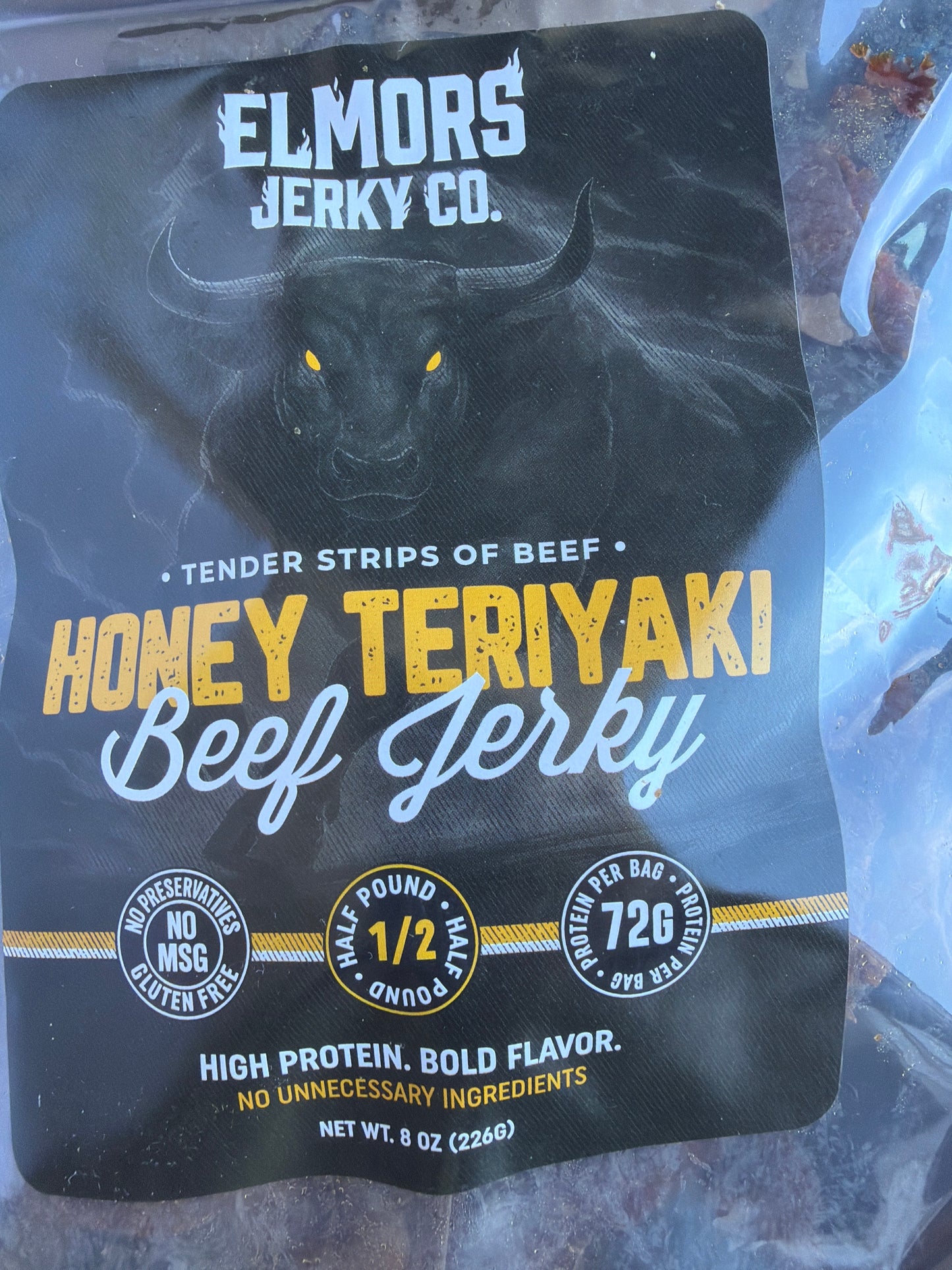 Elmors Jerky co Honey teriyaki 8oz HALF POUND