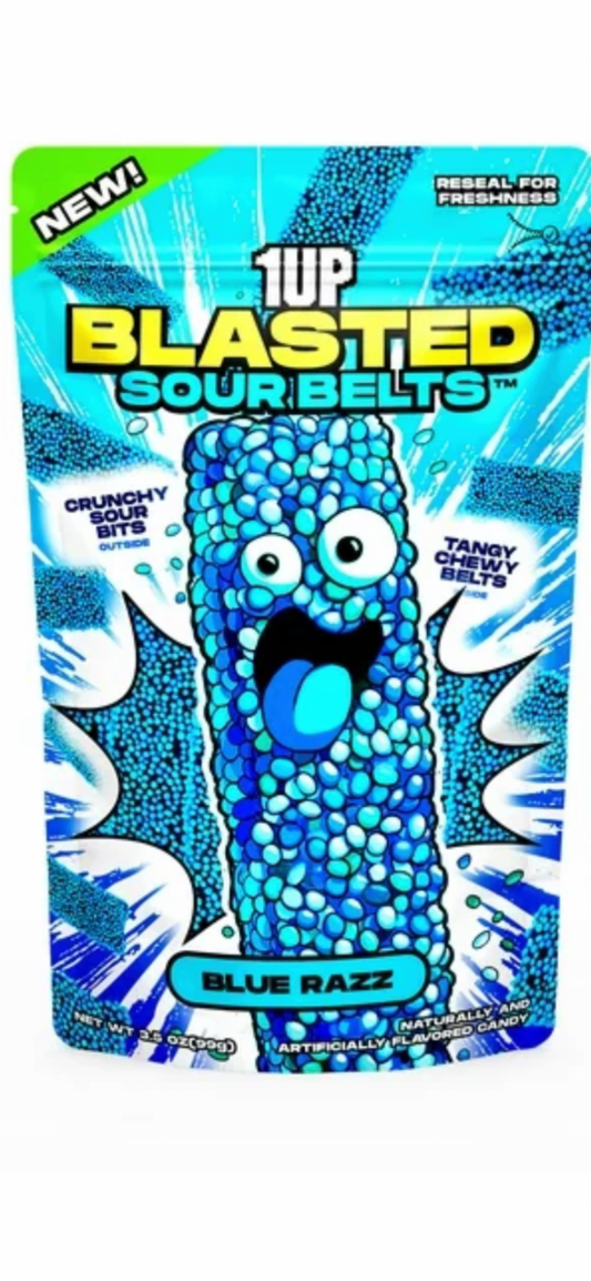 1UP Blasted Sour Belts Blue Raspberry